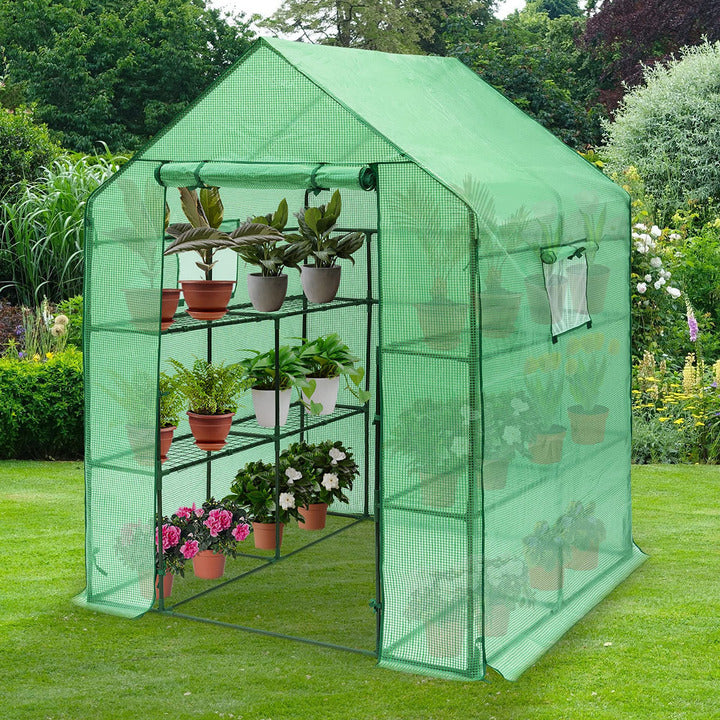 Outdoor 3-Tier Small Greenhouses, Steel Frame with PE Cover, 5'x5' Garden Greenhouse