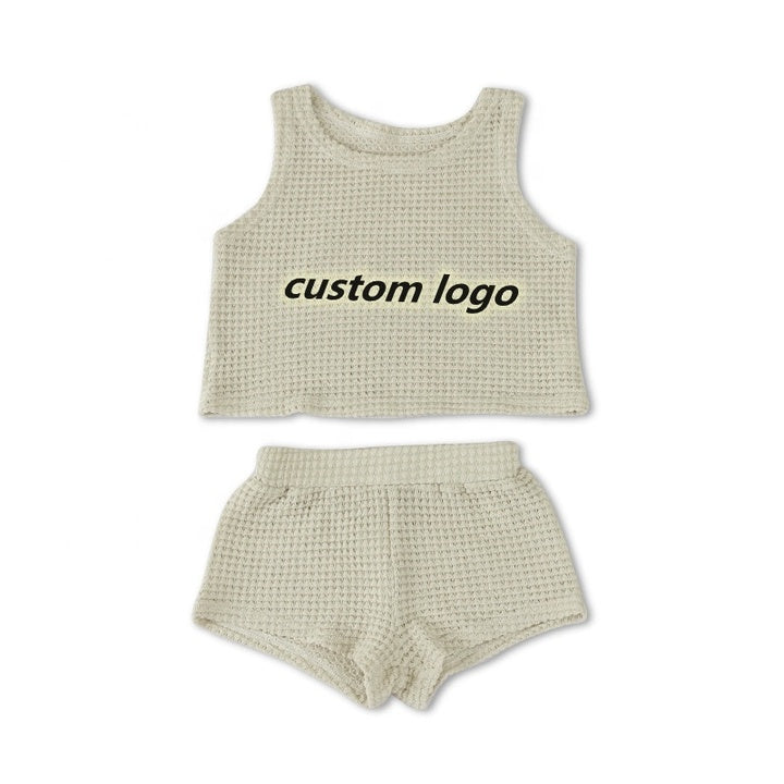 Custom New Design Ribbed Baby Set Hollow Knitted Comfortable Kids Summer Clothe Set