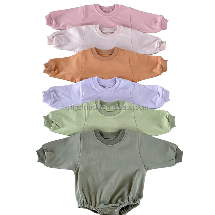 Hot Selling Winter Fall Sweatshirt Romper Newborn Kids Clothes Long Sleeve Solid Organic Cotton Boy Girl Baby Bubble Romper