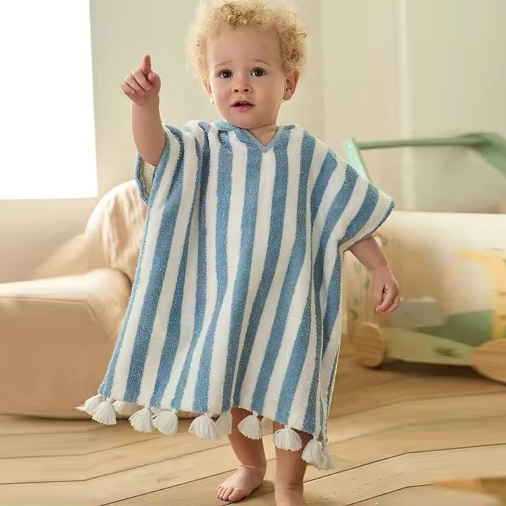 Custom Striped Kids Children Hooded Bath Beach Swimming Changing Towel Baby Girls Surf Poncho