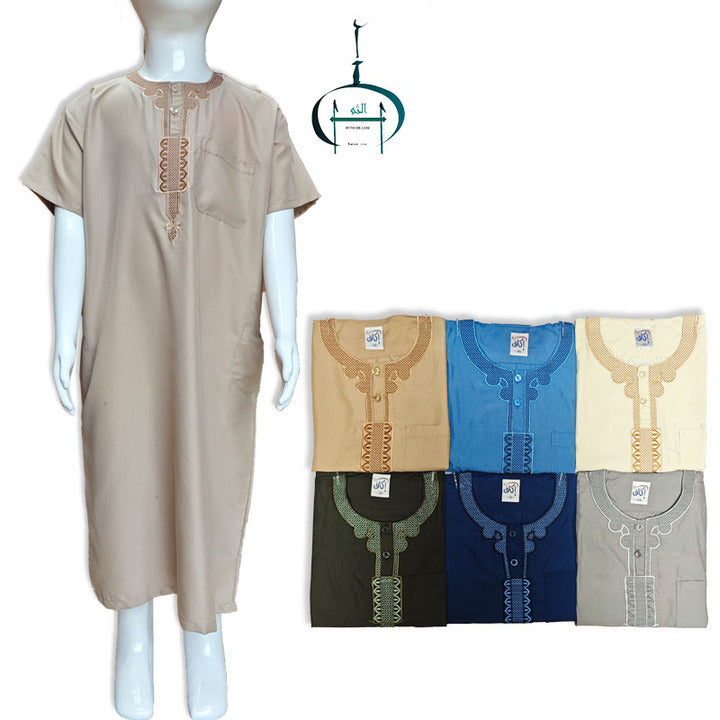 3X Fabric Men Moroccan Style Boys Thobe Islamic Thobe for Boys Blue Muslim Thobe for Baby Boy