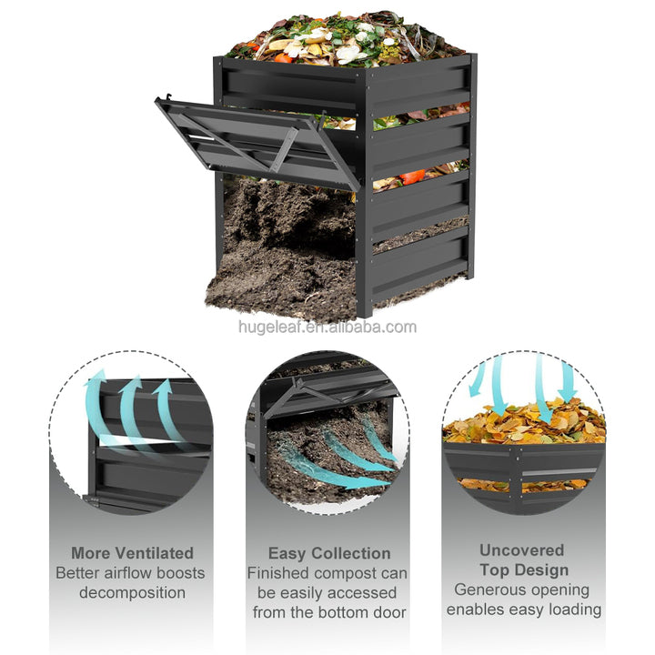 Outdoor Garden Large Durable Plastic Coated Square Metal Rust-Proof Compost Bin for Kitchen Waste and Fallen Leaves