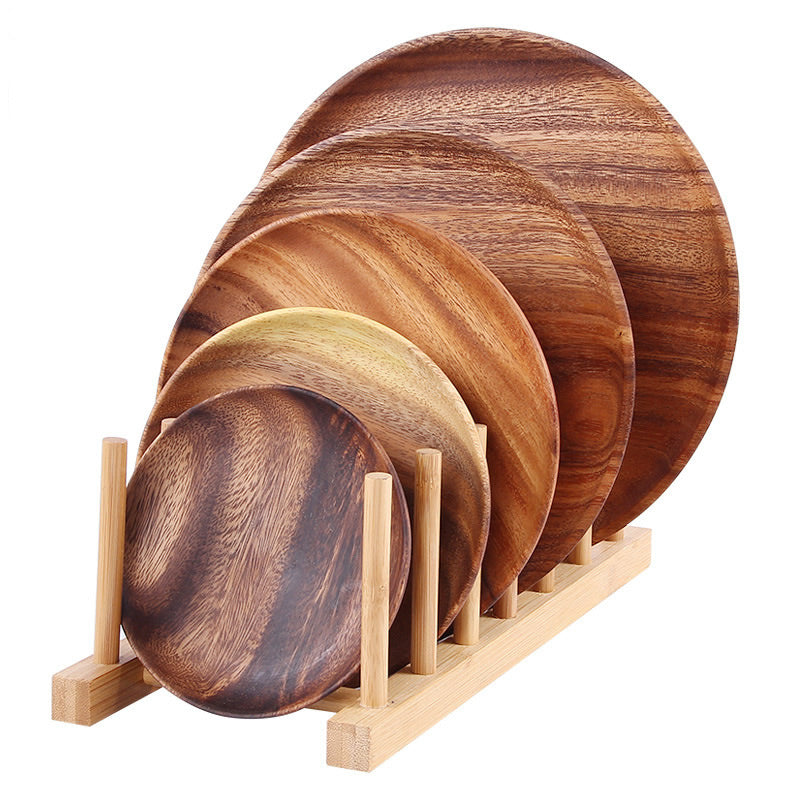 Plain natural acacia wood dish round serving plates