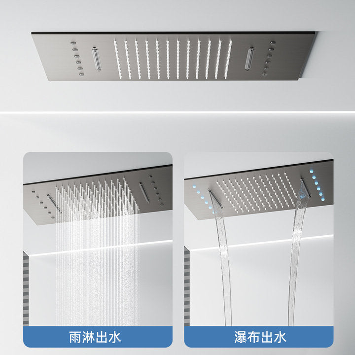Thermostatic Bathroom Black Shower Set 4 Functions Rainfall Shower Head Led Ceiling Mounted Bath Shower Faucet System