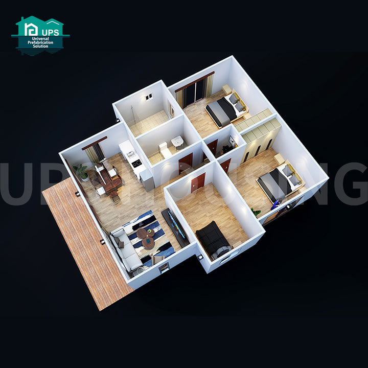 2025 UPS Prefab Tiny House with Three Bedrooms Sandwich Panel Carport Solar Powered Durable and Eco-Friendly Bathroom Gym
