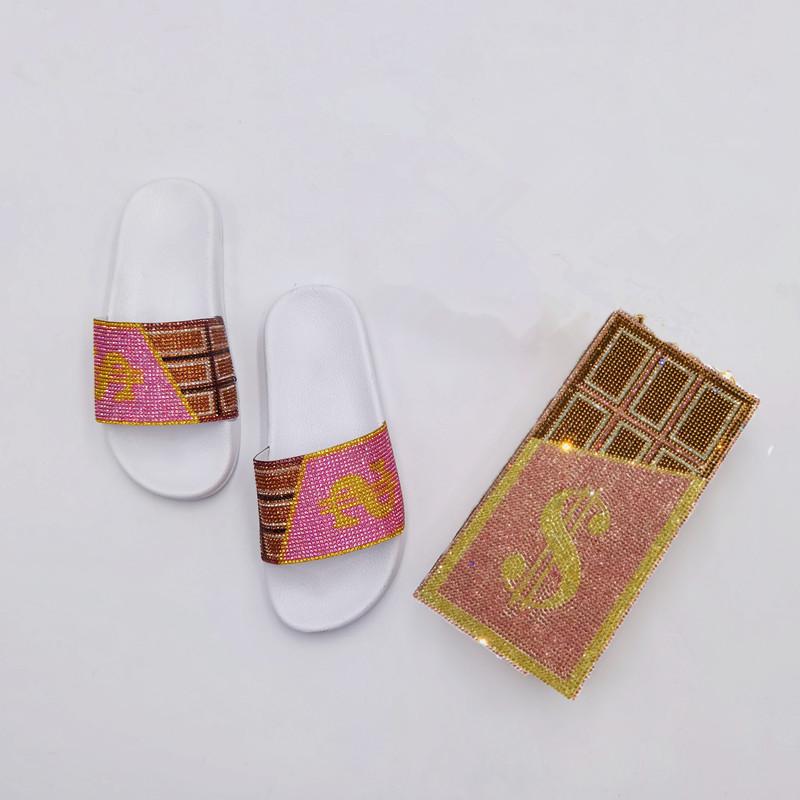 fanlosn trending best selling rhinestone dollar purse women bag and sneakers set slippers bling headband