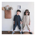 Fall Unisex Solid Color Casual Woven Linen Button Long Sleeve Baby Romper Jumpsuit