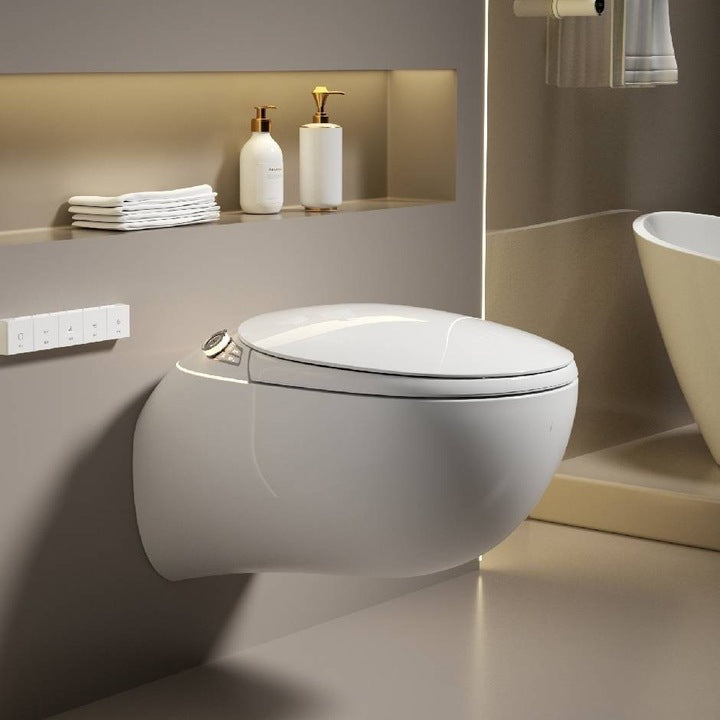 2026 Release Smart Modern Design Automatic Elongated Bidet Closet One-Piece Wall-Hung Built-In Water Tank P-Trap Remote Control