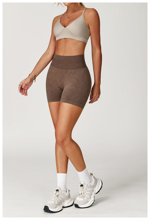 GH Custom Logo Women Sand Washed Yoga Shorts Seamless High Waist Sports Fitness Shorts