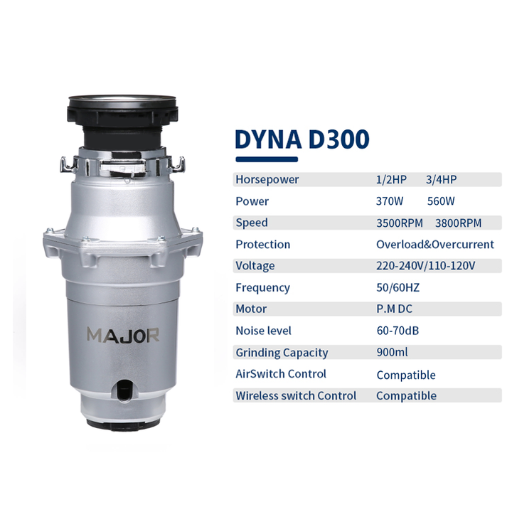 DYNA D300 Factory Kitchen Garbage Disposal Unit Stainless Steel Food Waste Disposer Garbage Disposal Sink Grinder Electric