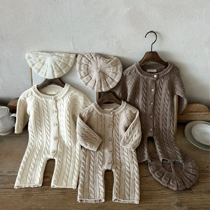 Hot Sale Autumn Spring Unisex Long Sleeve Kids Romper 100% Organic Cotton Rib Twisted Stitch Knit Baby Romper