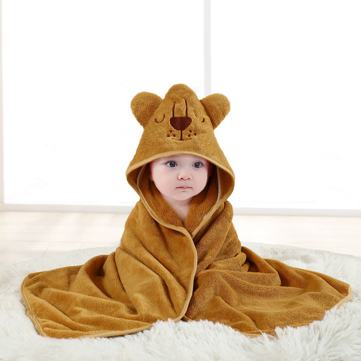 Soft Cartoon Animal Shape Baby Hooded Towel Coral Velvet Microfiber Baby Shower Towel Ponchohooded Towel