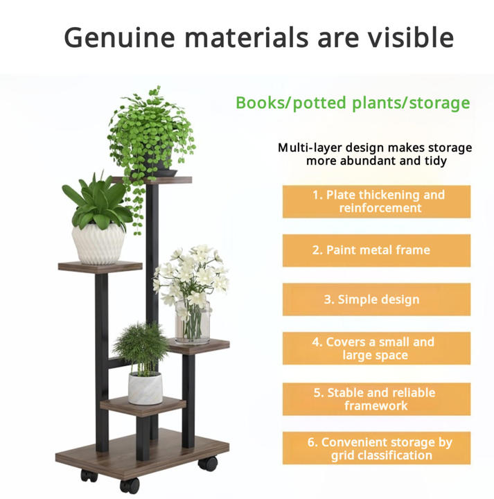 Modern Stylish Large Cast Steel 5-Layer Flower Display Stand for Living Room Decoration Portable Toy Use Plant Stand