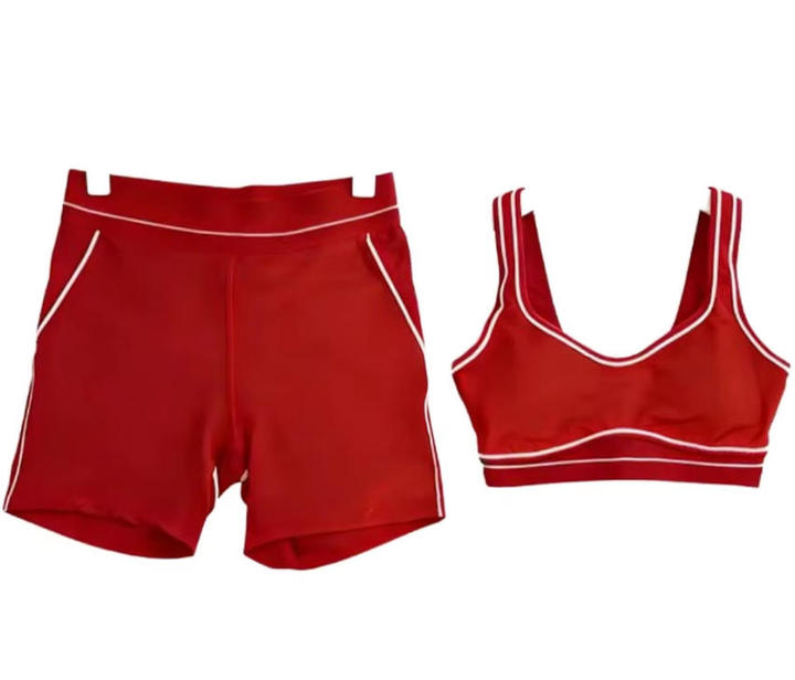 Low-price Wholesale Ready Ship 2-Piece Solid Yoga Shorts Set Seamless Breathable Anti-Wrinkle Quick Dry Eco-Friendly Front