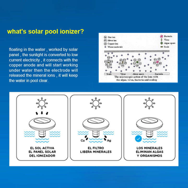 Solar Pool Purifier Solar Pool Ionizer With Dynamic Water Ripple LED Lights Easy Operation Design for Above Ground Pool Use