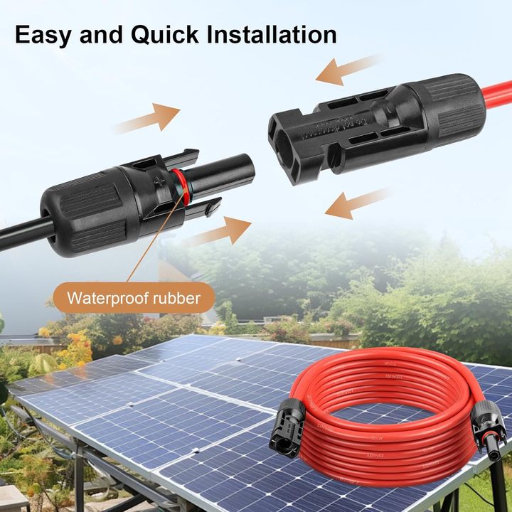 Solar Panel Cable PV Connector Wire 2.5mm2 4mm2 6mm2 With Connector Black 10 AWG Solar Extension Cable