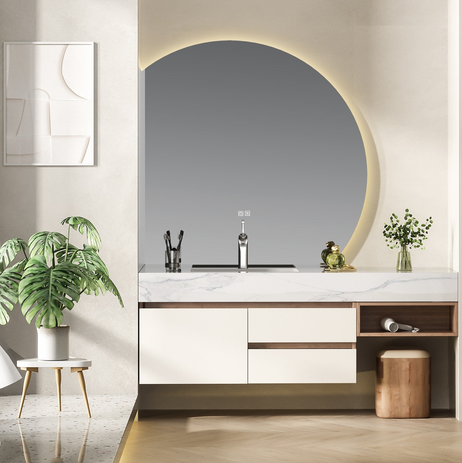 Customized  Big Size Bathroom Cabinet Vanity Set With LED  Mirror Luxury Modern Style 1600mm Stainless Steel Waterproof