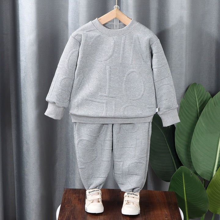 Wholesale Cheap Two-piece Autumn Winter New Round Neck Long Sleeves Kids Boys and Girls Sweatshirt Sweatpants Clothes Set
