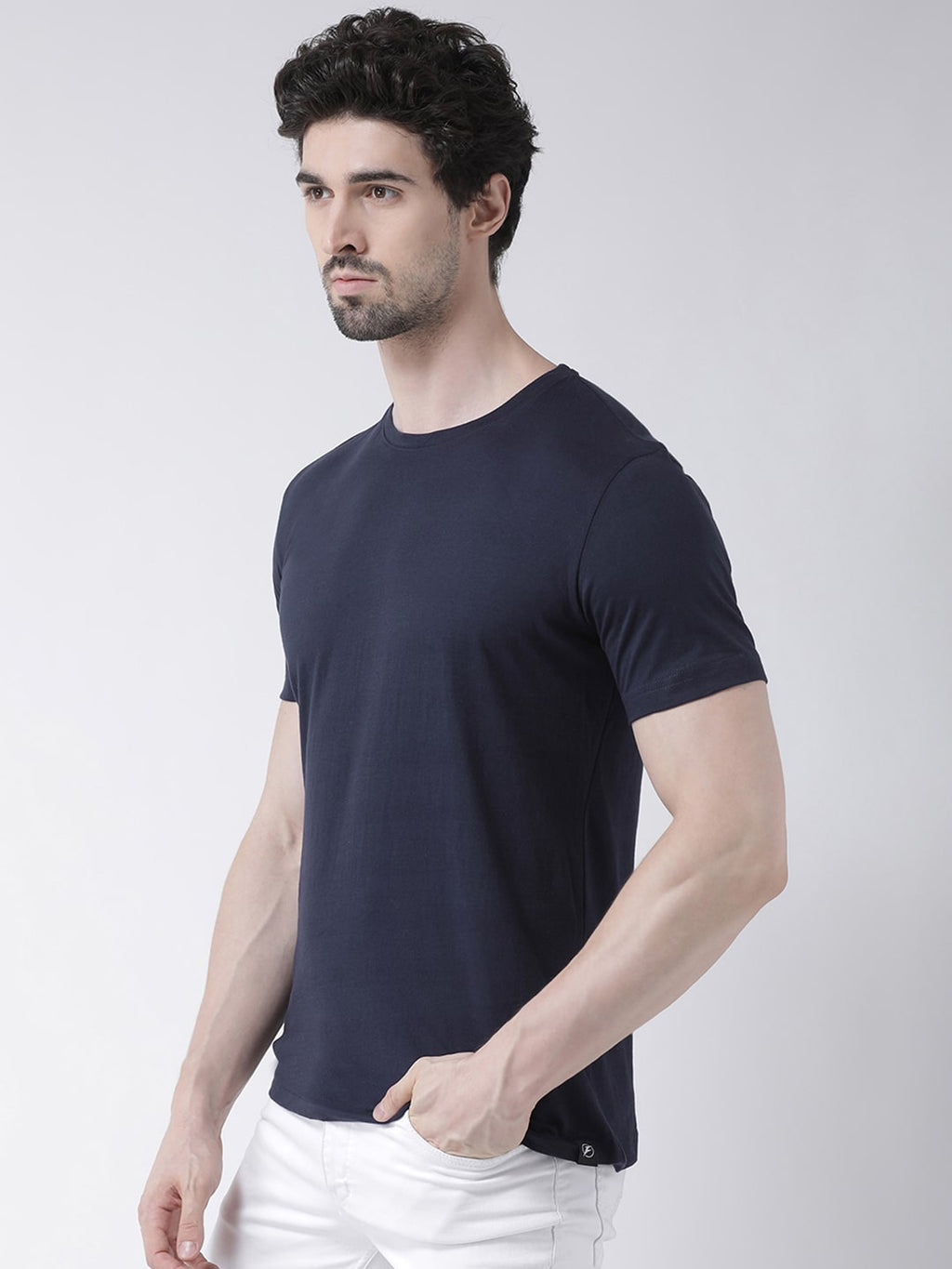 Mens Cotton Navy Round neck T-shirt Bulk Product Men Custom Made Two Tone T-shirt