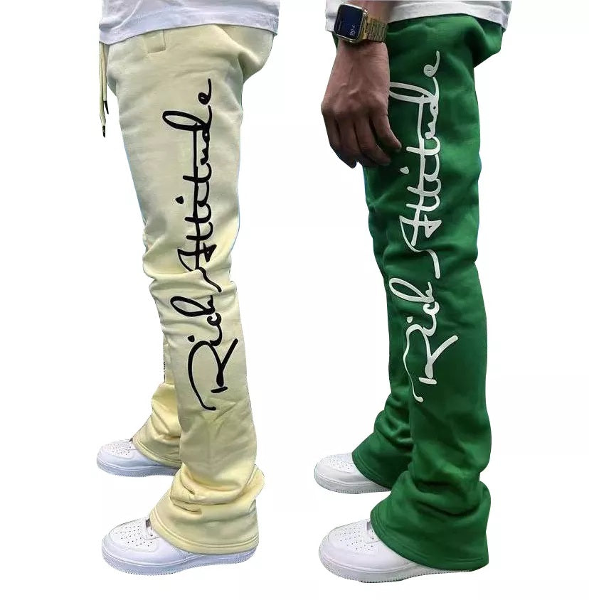 Bubble Letters Foam Custom Print Stretch Trending Gym Straight Leg Stacked Flared Sweat Vintage Pants Men