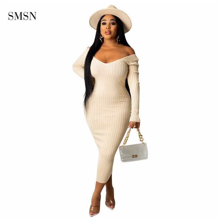 women elegant vintage long sleeve design women clothes v neck casual sweater dress bodycon elegant casual dresses