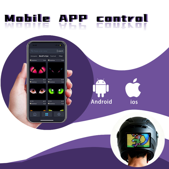 Customizable Waterproof LED Helmet Light Brightness Touch Screen App Controlled Neutral Stylish Design for Indoor/outdoor