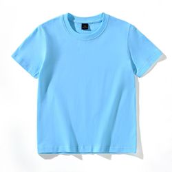 High Quality 200gsm 100% Cotton Children's Short Sleeve Loose T-shirt Boys Girls Solid Color Blank Printable Shirt Custom Logo