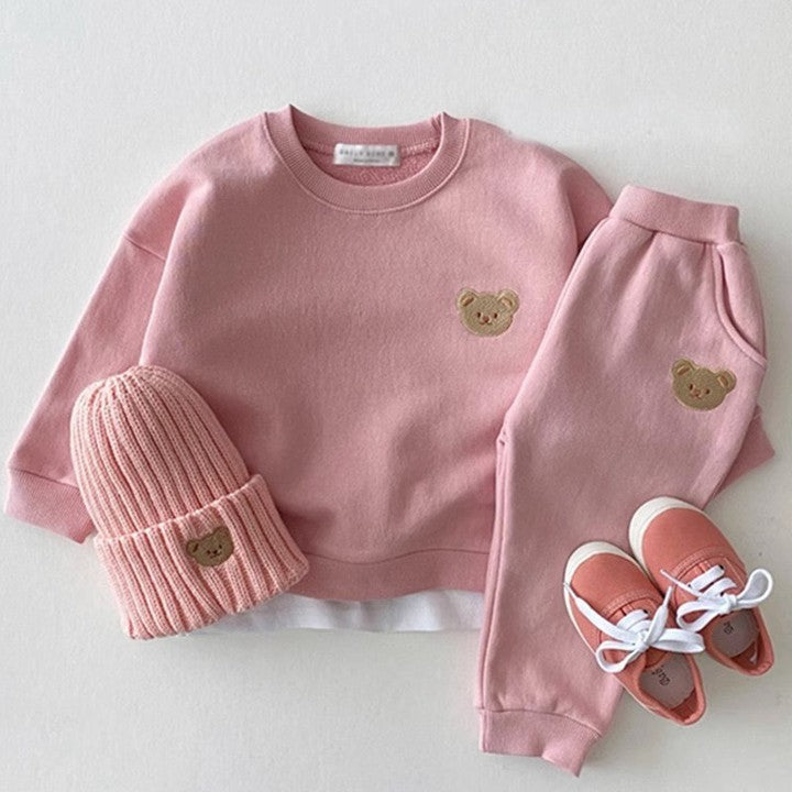 Autumn Children Long-sleeved High-quality Cotton Cartoon Bear Round Neck Sweater and Pants Two-piece Children's Girl Set
