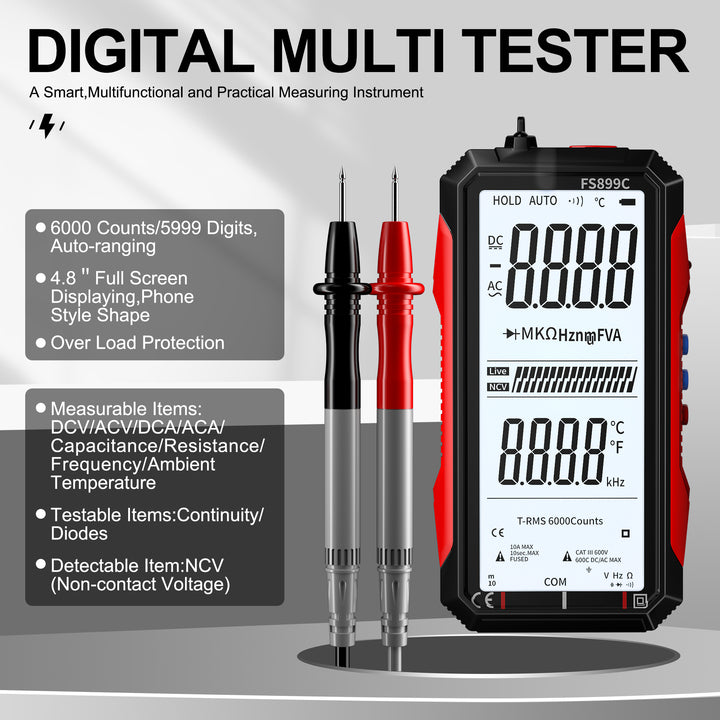 Super Full Screen Rechargeable 6000 Counts Auto-ranging Digital Professional Multimeter Easy to Read Easy to Operate