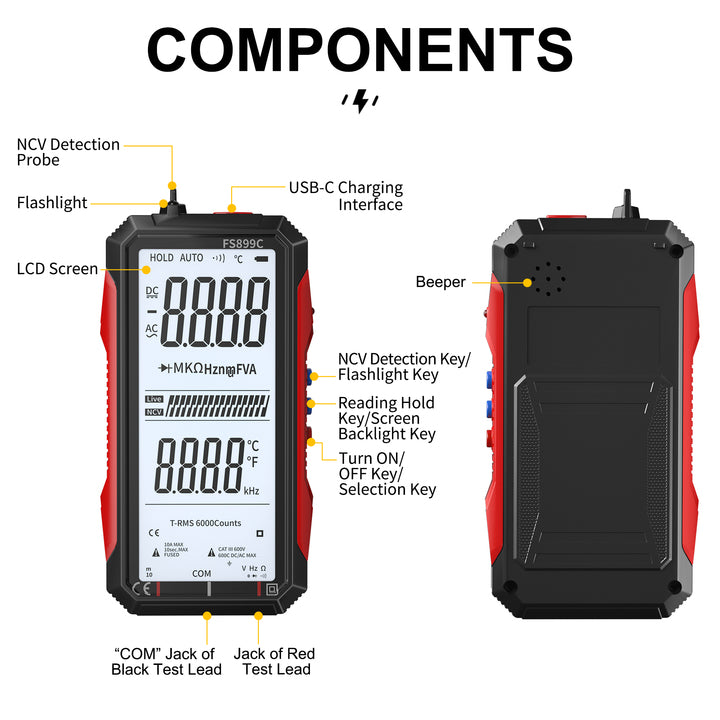 Super Full Screen Rechargeable 6000 Counts Auto-ranging Digital Professional Multimeter Easy to Read Easy to Operate