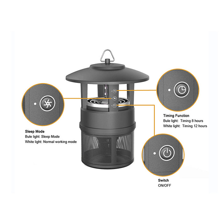 Newest 12V 7W Intelligence UV LED Bug Zapper Indoor Electric Mosquito Killer Lamp Timing Function Sleep Mode Rechargeable