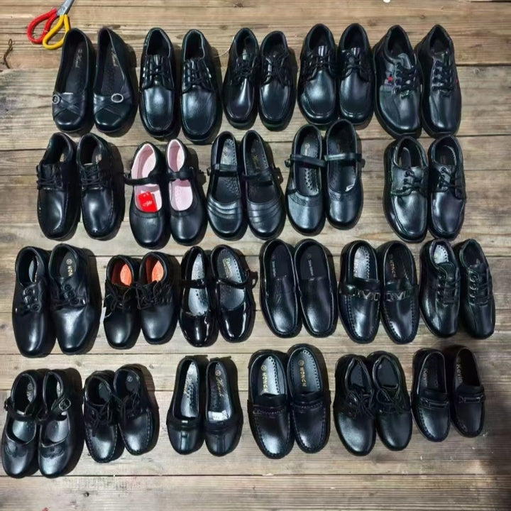 Children's Black School Shoes Soft Sole Comfortable Children's Leather Shoes Unisex Party Shoes Mixed Design Wholesale