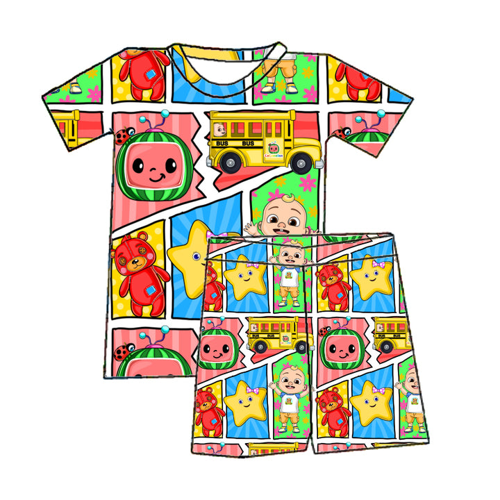 New 2026 Bamboo Fiber Short Sleeve Top and Pants Baby Boys Suit Boys Summer Cute Cartoon Short Sleeved Shorts Clothes Set