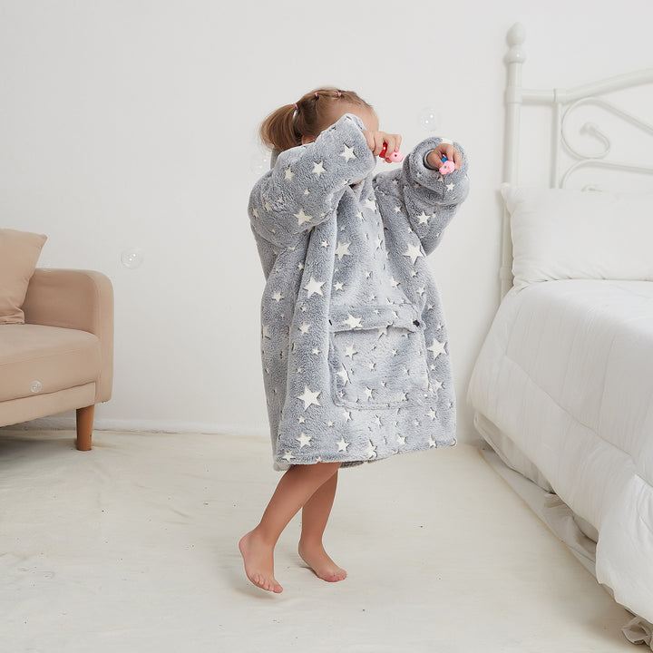 Customized Children Sweatshirt Wearable Luminous Oversized Sweater Sleeves Warm Sherpa Soft Flannel Hoodie Blankets for Kids