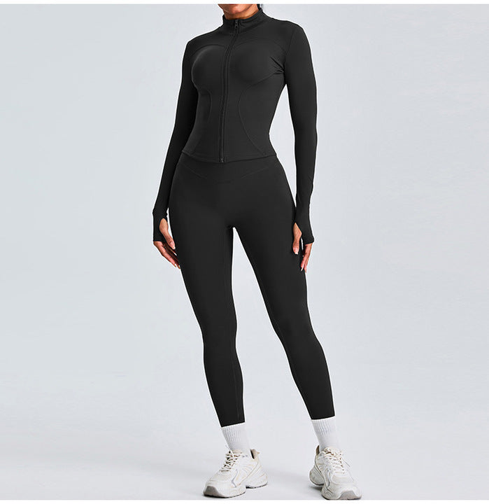 Custom Women Sportswear Gym Wear Yoga Outfit Set Fitness Jacket High Waist Sports Leggings 2 Pcs Woman Set Gym Fitness Set