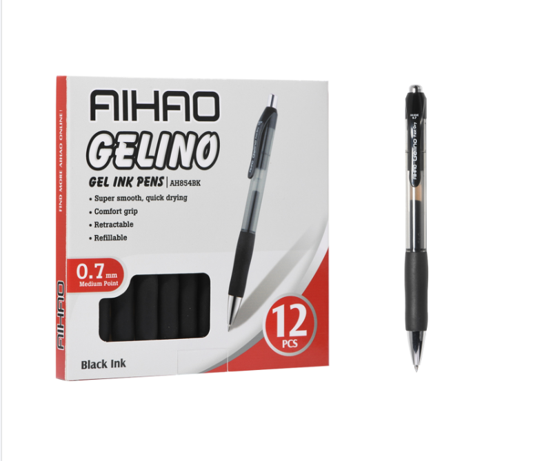 Hot Selling Quick Dry Ink Black 0.7mm Retractable Gel Pens With Comfort Grip