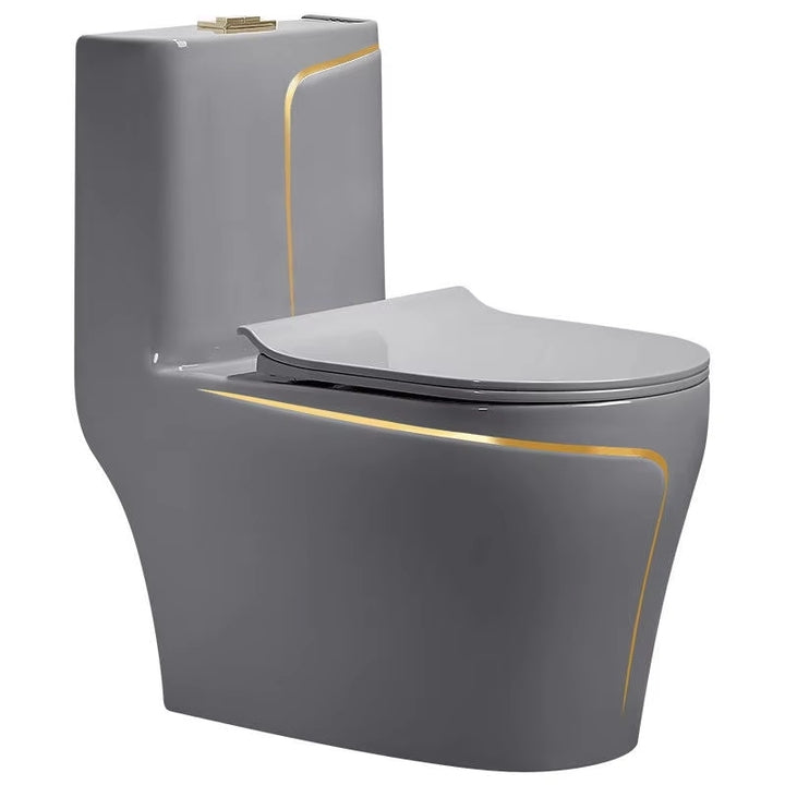 Ceramic Siphonic Elongated Toilet Set Floor Mounted Bathroom WC With Round Bowl for Home Hotel Colorful Modern Black One-Piece