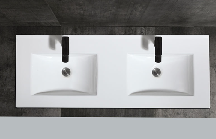 Modern Double Bathroom Sink Ceramic Vanity Cabinet with Square Basin (120cm) for Hotel Use