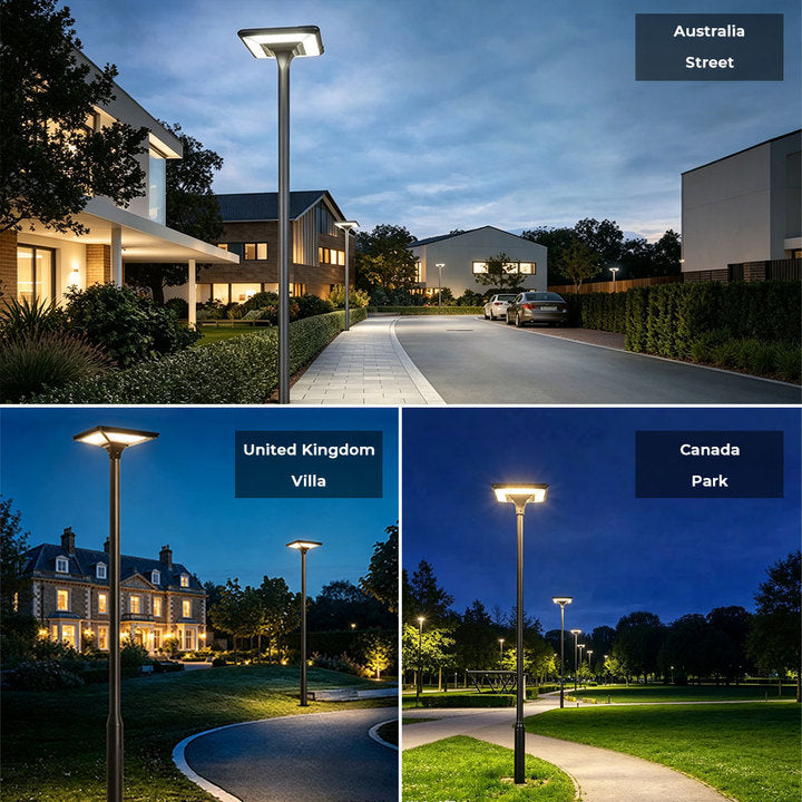 Outdoor LED Walkway Solar Garden Light Pole 50W LED Aluminum IP65 Waterproof Post Light for Villa Community Landscape Projects