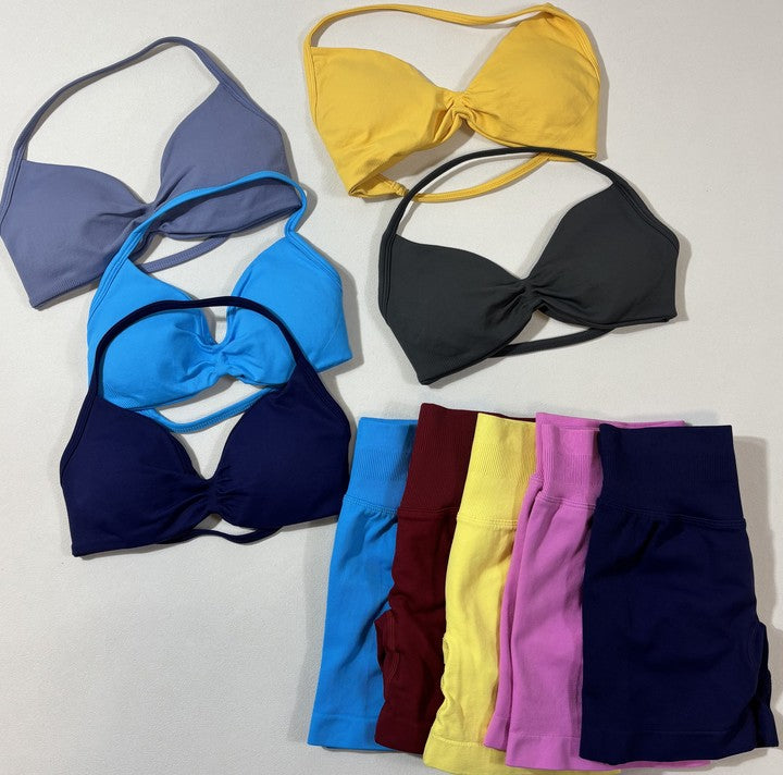 Custom Yoga Set Women's Yoga Top Halter Ribbon High Impact Sports Bra Fo Beach