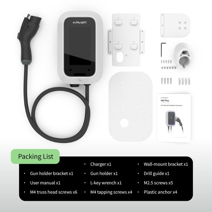 Taiwan Brand UNI PLUS J1772 Level 2 Charging Station Wall-Mount Or Optional Pedestal EV Charger 32A 50A 7kW 11kW