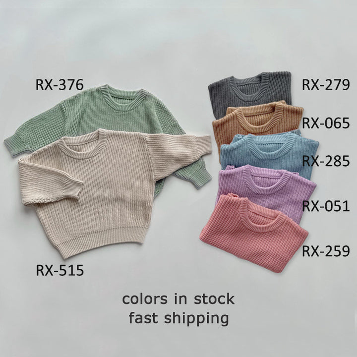 Wholesale 100% Organic Cotton Baby Pullovers Knitwear Winter Toddler Kids Clothes Plain Knitted Children Baby Sweaters