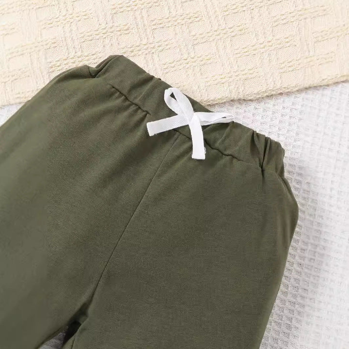 Casual Winter Kids Sweatshirt Set Double Patchwork Color Sweatshirt Pants Fashionable 2-Piece Cotton Baby Clothing