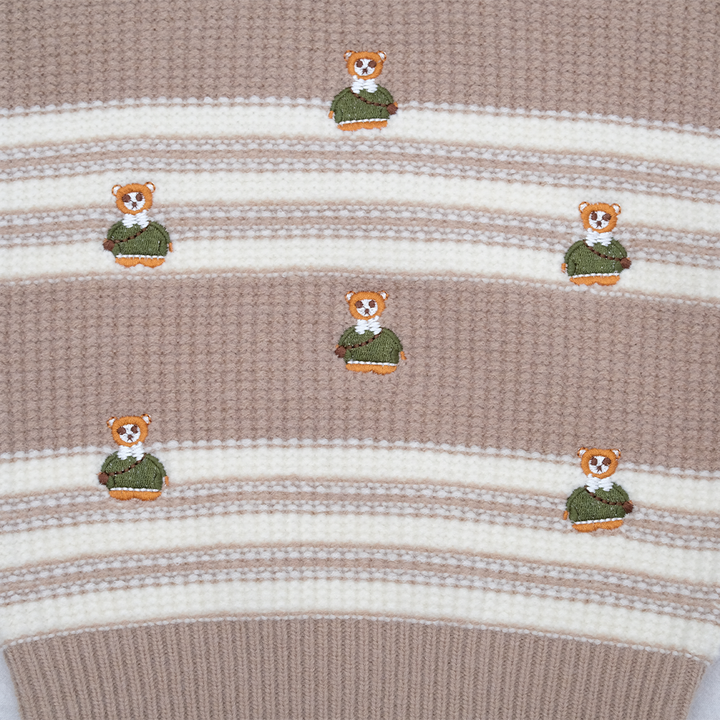 High Quality Warm Striped Baby Boy Sweaters with Bear Embroidery for Fall or Winter