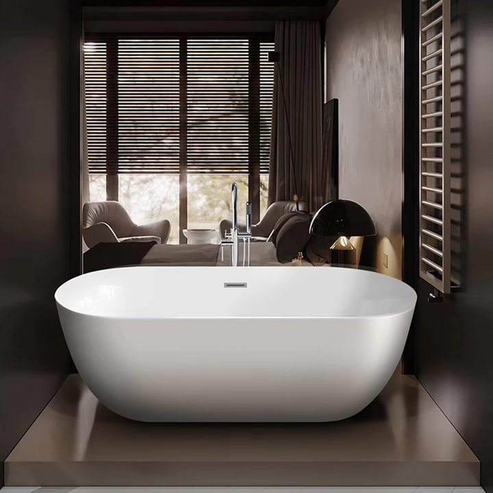 Luxury Modern Acrylic Freestanding Bathtub European Hotel-Style Adult-Size with Soaking Function and Drainer
