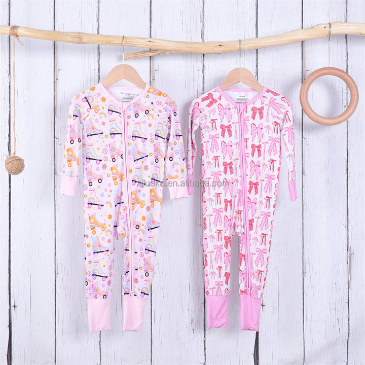 Custom Solid Bamboo Two Way Zipper Baby Long Sleeve Romper Footie Pajamas Baby Clothes New Born Baby Pajamas