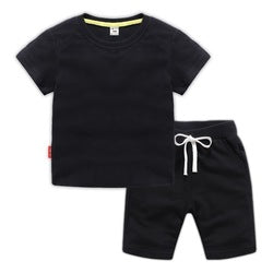 Conyson 2022 Summer Solid Color Cotton Shorts And T Shirt Kids Clothing Sets Custom Baby Boys Clothing Sets 4 To 12 Years Old