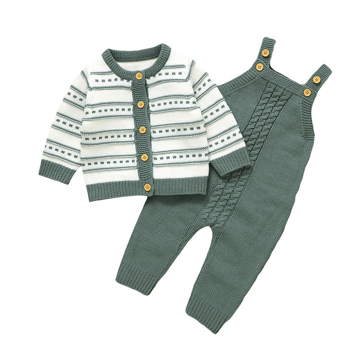 Mimixiong Knitted Baby Cardigan Baby Rompers Newborn Clothes Winter Boys Striped Long Sleeve Baby Clothing Set
