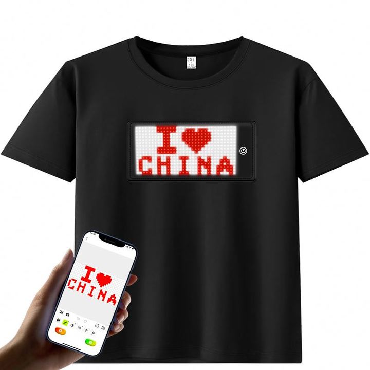 Fashionable Glowing T-Shirt with RGB Scrolling LED Sign USB Rechargeable Display LED T-Shirt Short Sleeves Cotton LED T Shirts