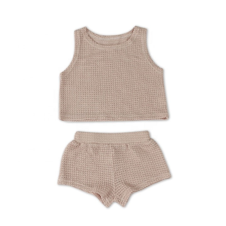 Custom New Design Ribbed Baby Set Hollow Knitted Comfortable Kids Summer Clothe Set